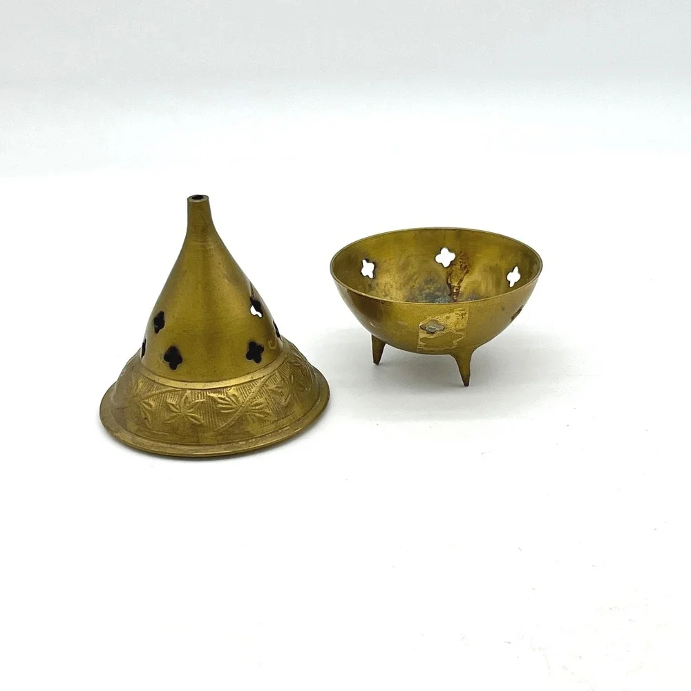 Vintage Brass Incense Burner Holder Ornate Metal Pedestal Tripod Legs - Picture 2 of 6